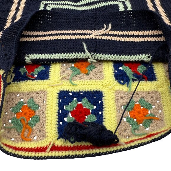 Vtg 70s Granny Square Hand Crocheted Throw Pillow Cover Boho Grandmacore 12 In - Picture 7 of 8